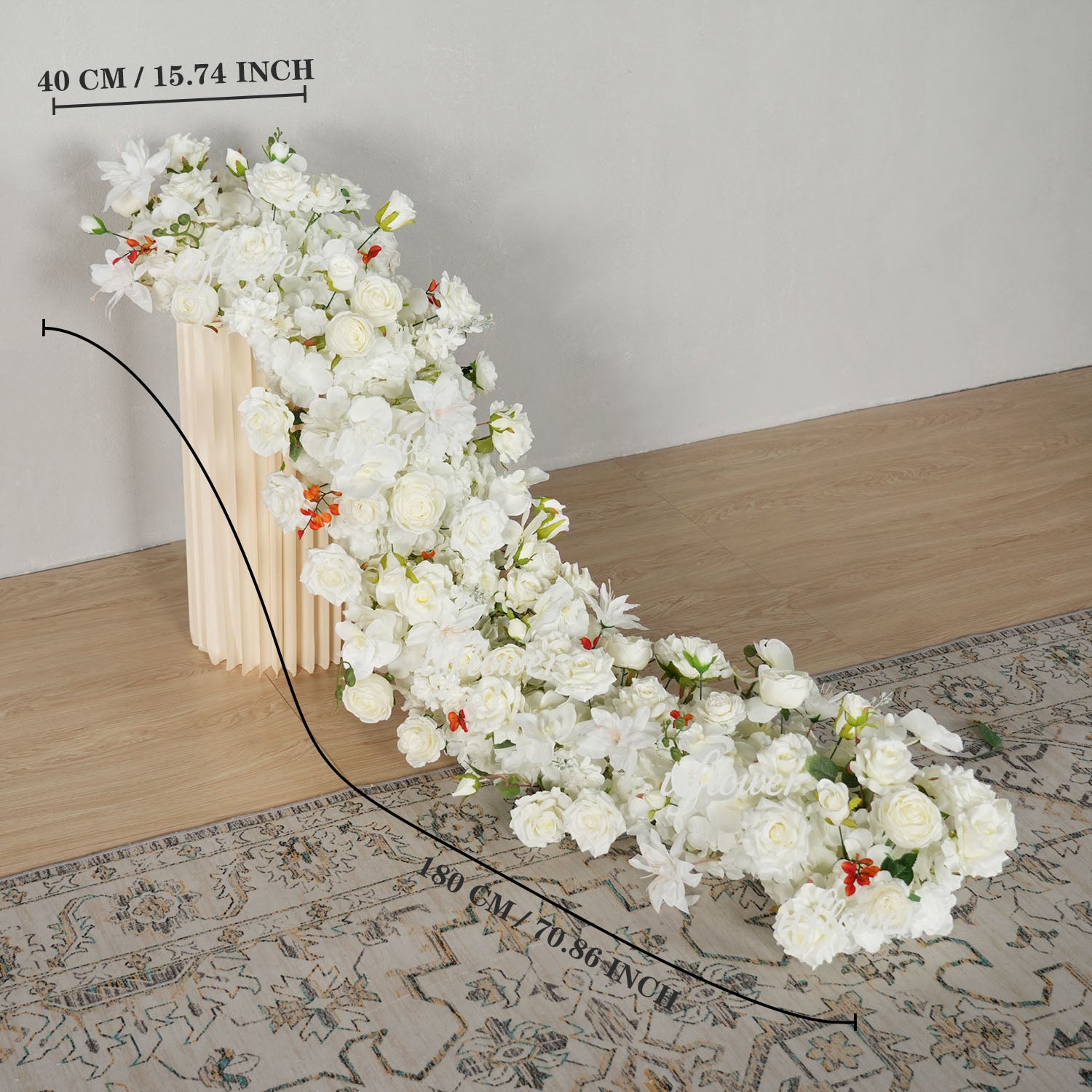 Uflower White Rose Table Runner Sofa Floral Wedding Backdrop Decor